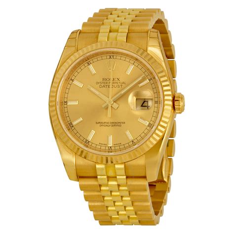 rolex datejust automatic gold dial 18kt yellow gold watch